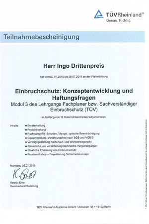 Zertifikat TÜV Modul 1